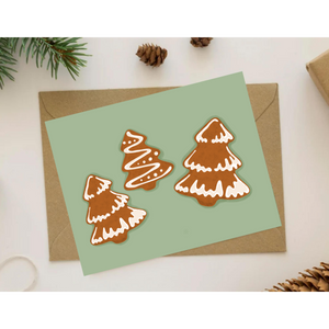 Gingerbread tree card with green background