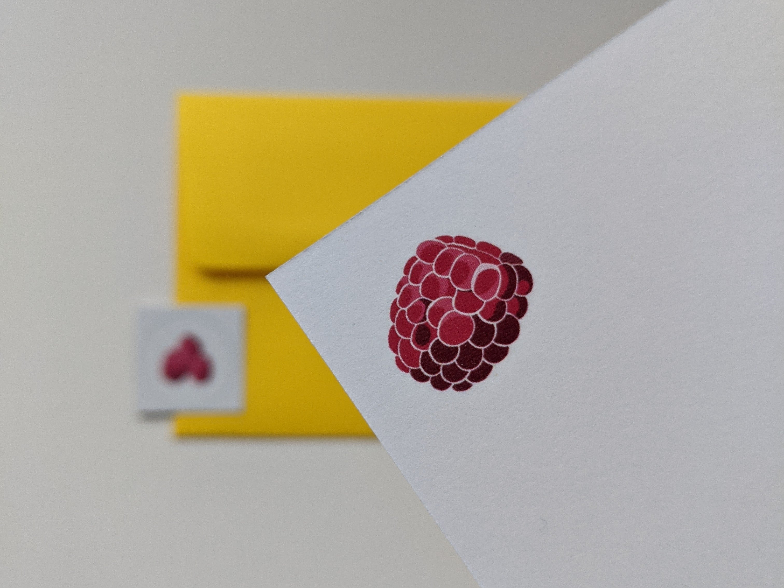 "Raspberries on Blue" Blank Greeting Card, 4.25" x 5.5"