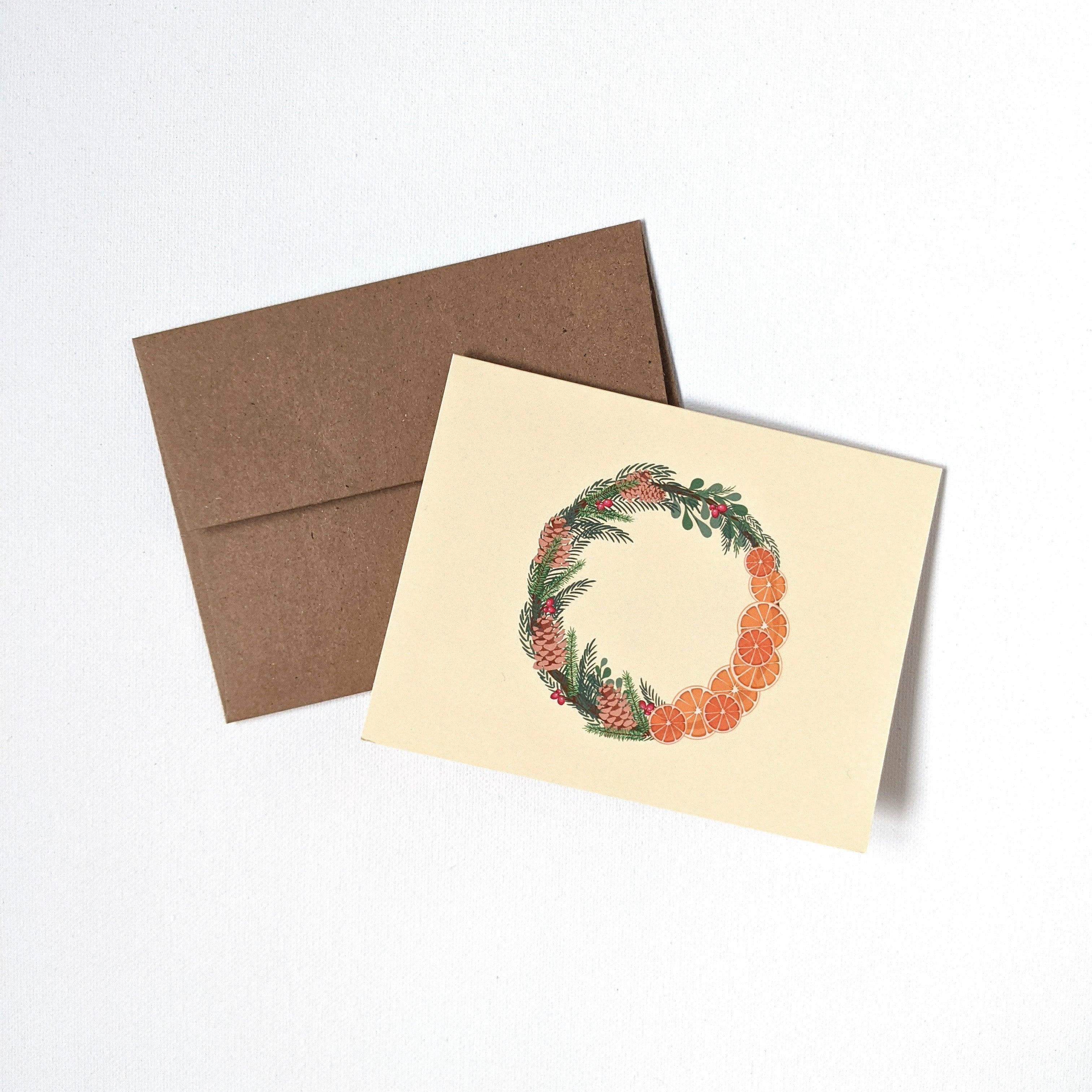 "Dried Orange Wreath" Blank Greeting Card, 4.25 x 5.5"