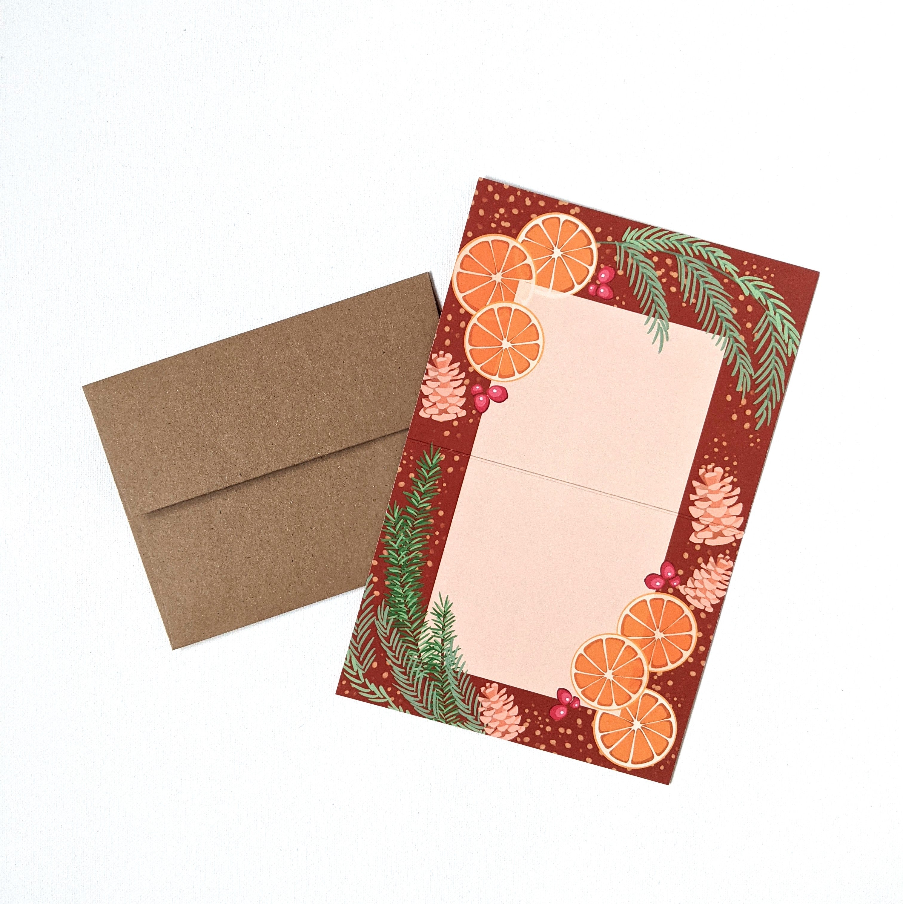 "Christmas Oranges" Set of 6 Blank Greeting Cards, 4.25 x 5.5"