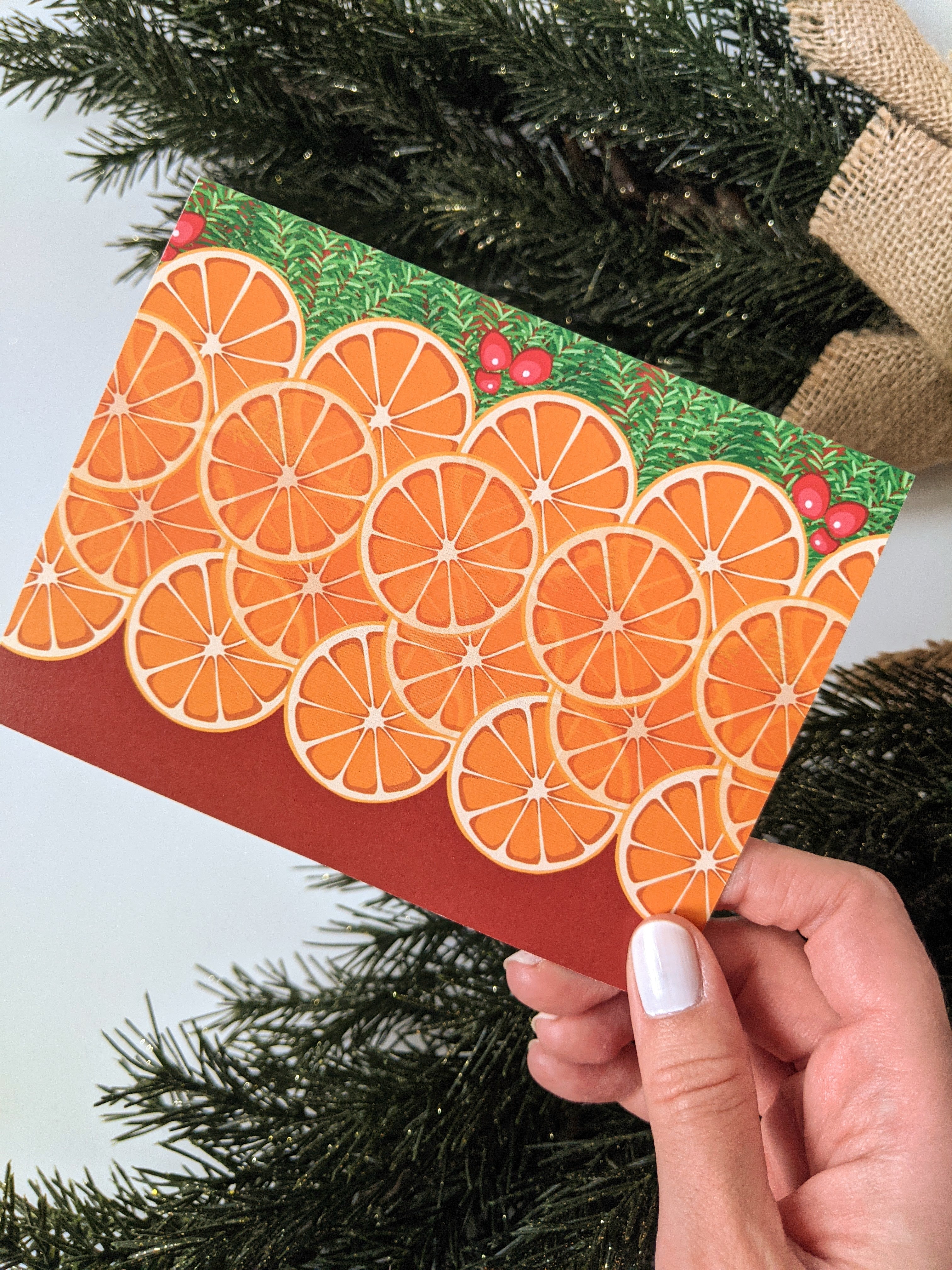 "Christmas Oranges" Set of 6 Blank Greeting Cards, 4.25 x 5.5"