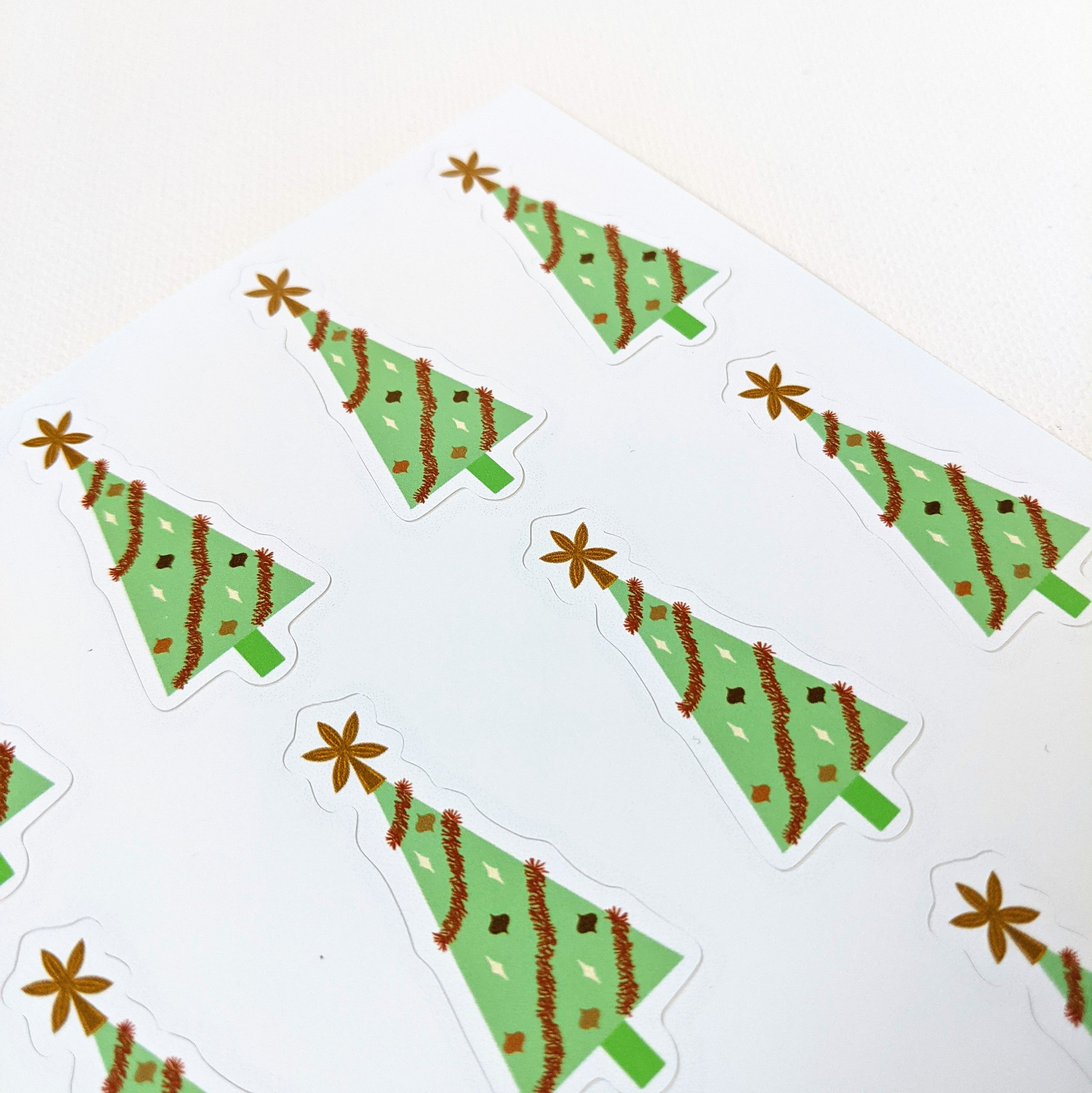 "Green Christmas Trees" Set of 6 Blank Greeting Cards, 4.25 x 5.5"