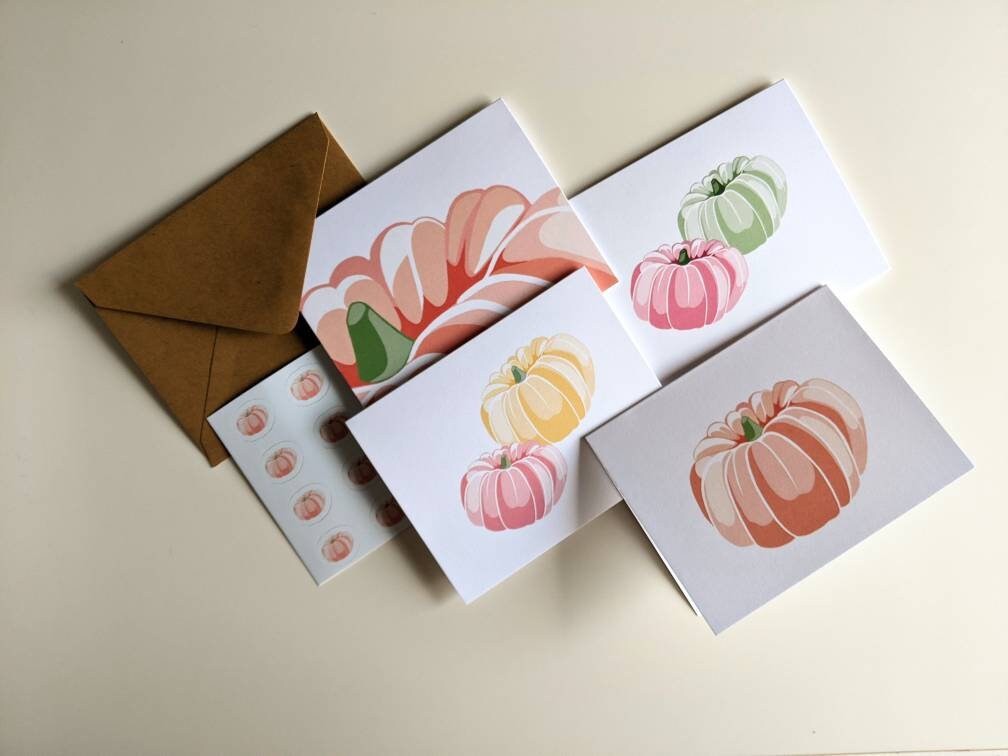 Pumpkins Set of 8 Blank Greeting Cards, 4.25 x 5.5"