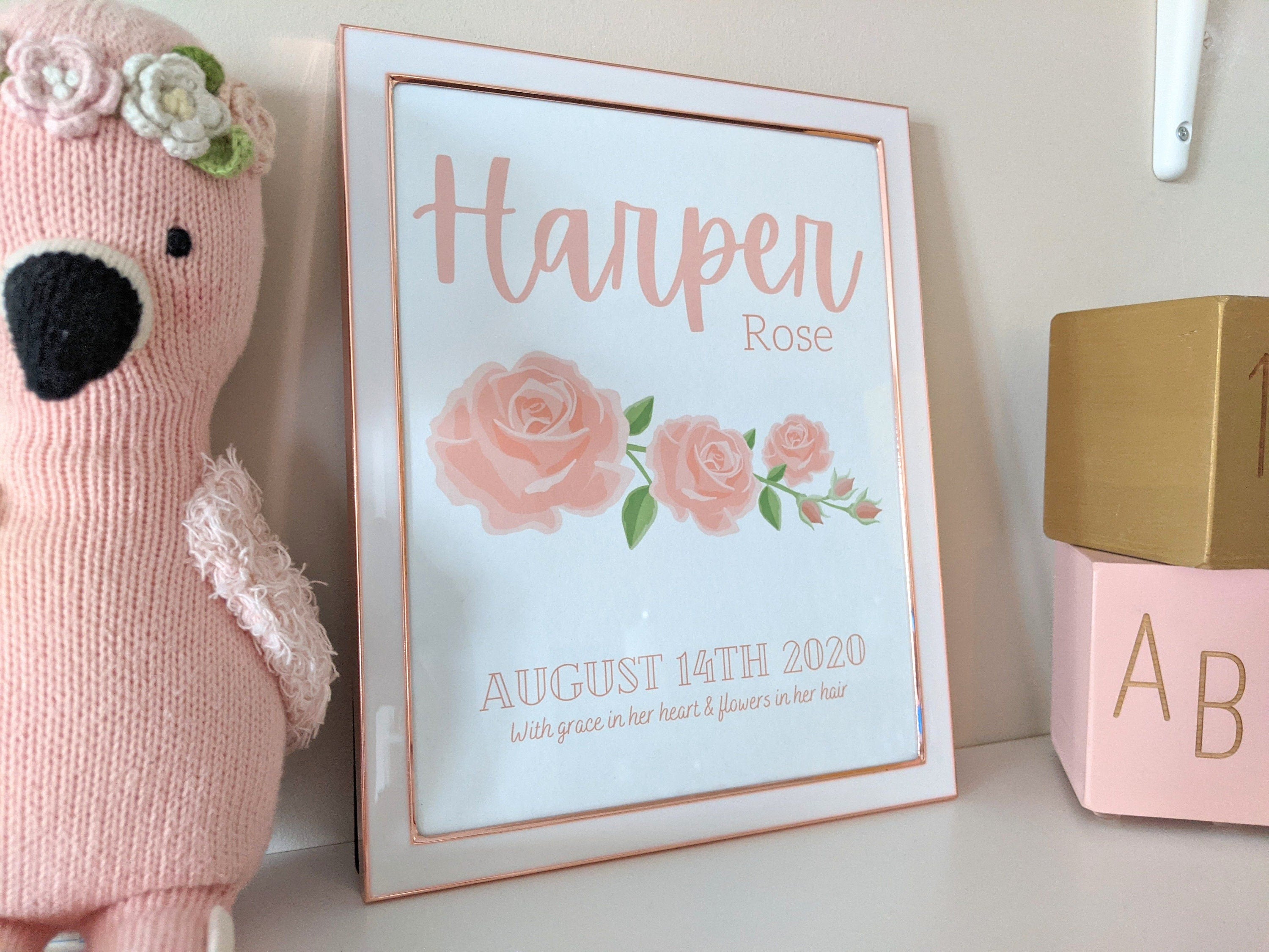 Personalized Baby Name Print, Digital Download, Printable Art, Newborn Baby Gift, Nursery Decor, Baby Girl Custom Name Art, 8x10, Pink Rose